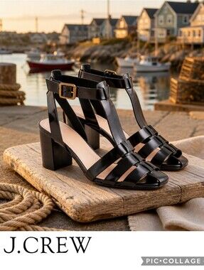 J.Crew Black Strappy Block Heel Sandals Fisherman Pumps